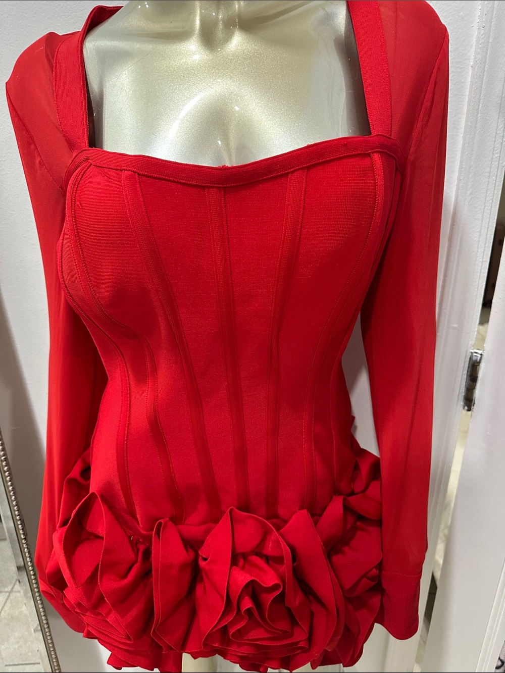 Blessed beauty Red Ruffled Mini Dress - Elegant Corset Bodice size L super stret - Picture 6 of 11